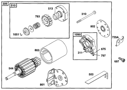 Electric Starter 3 Diagram and Parts List for 222417-0151-XX  Briggs and Stratton Engine